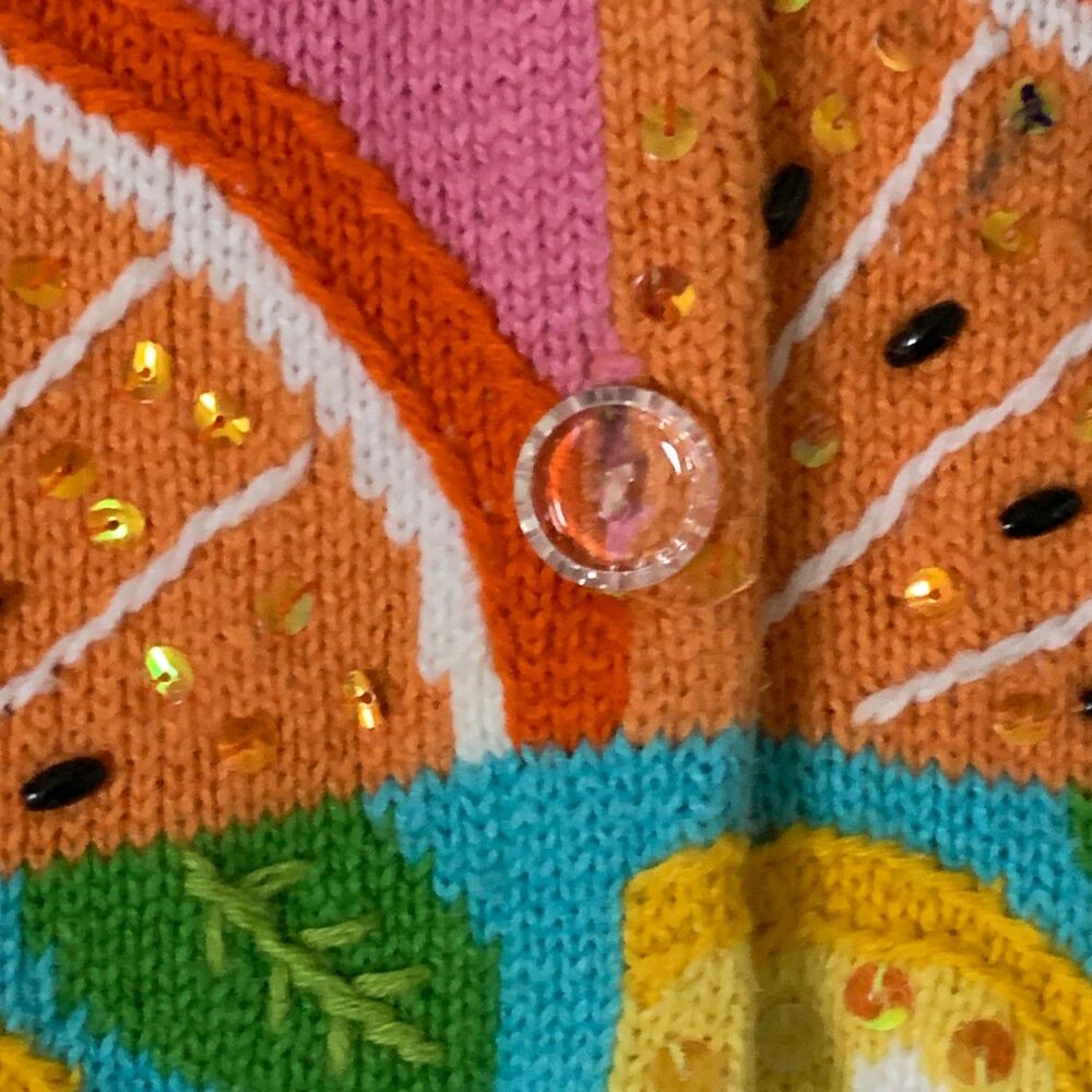 Janes Closet Cardigan Women's MEDIUM Beaded Sequins Fruit Artsy Knit Sweater - Picture 5 of 16